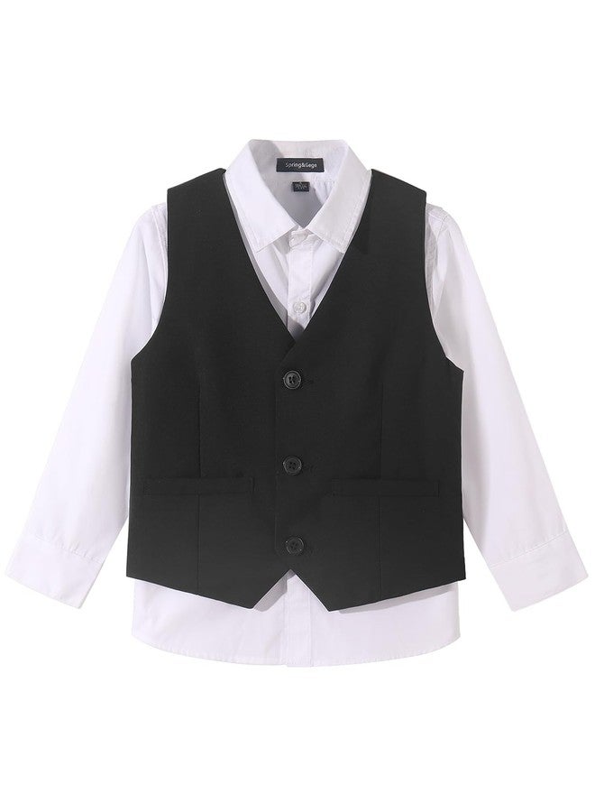 Spring&Gege Boy's Formal Suit Vest Solid Dress Waistcoat Vest Business Wedding Western with Pockets, Black, Size 11-12 Years - Image 4